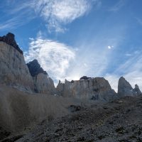 View to Cuernos del Paine, Cerro Mascara, Cerro Hoja, from the Bader Valley, Torres del Paine national park, Patagonia, Chile